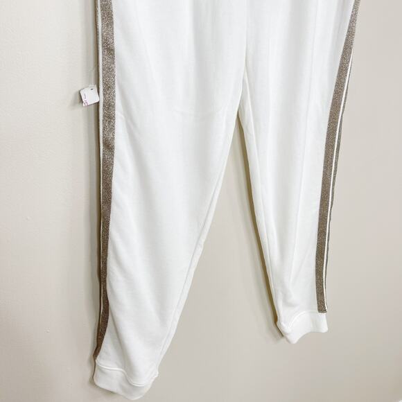 New Rails Oakland Slim Fit Glitter Stripe Joggers White Metallic Large L Lounge - Picture 4 of 14